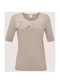 Madeleine Mode Kurzarmshirt MADELEINE "Shirt Glamour&ouml;ses Oberteil mit Stra&szlig;steinen", Damen, Gr. 44, beige (cappuccino), Obermaterial: 95% Viskose CV. 5% Elasthan EL., Modern, Shirts