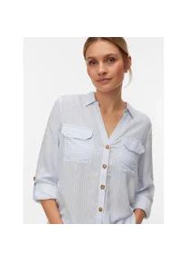 V&eacute;ro Moda Hemdbluse VERO MODA "VMBUMPY L/S SHIRT NEW WVN GA NOOS", Damen, Gr. M, brunnera blau stripes:snow wei&szlig;, Web, Obermaterial: 100% Viskose, gestreift, regular fit Po-bedeckend, V-Ausschnitt, mit Riegel Manschette, Blusen Hemdbluse, Viskose, regular fit