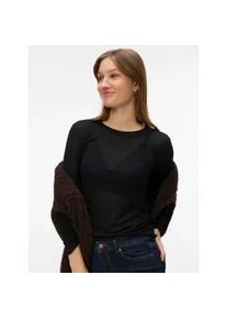 V&eacute;ro Moda Langarmshirt VERO MODA "VMARIEL LS TOP JRS NOOS", Damen, Gr. S, schwarz, Jersey, Obermaterial: 85% Polyester, 15% Viskose, unifarben, normal normal, Rundhals, gewellter Abschluss, Shirts Langarmshirt, Materialmix, gewellter Saum