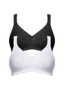 B&uuml;gelloser BH SuSa "2er Pack BH ohne B&uuml;gel Topsy Plus", Damen, Gr. 90, Cup B, bunt (schwarz wei&szlig;), Obermaterial: 40% Baumwolle CO. 30% Polyamid PA. 30% Elasthan EL., BHs