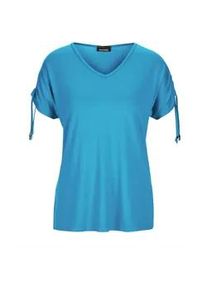 Kurzarmshirt GOLDNER "Kurzgr&ouml;&szlig;e Kurzarm Viskose-Oberteil", Damen, Gr. 22, blau (t&uuml;rkis), Obermaterial: 95% Viskose CV. 5% Elasthan EL., figurumspielend, Sonstiges, Shirts, strechbequeme Viskosejersey