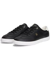 Plateausneaker Tommy Hilfiger "TH CHIC LOW PROFILE VULC", Damen, Gr. 40, schwarz, Leder, unifarben mit Farbeinsatz, Schuhe Plateausneaker, Halbschuh, Schn&uuml;rschuh, Freizeitschuh mit seitlichem TH-Logo