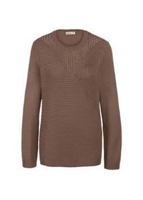 Strickpullover GOLDNER "Kurzgr&ouml;&szlig;e Baumwoll-Pullover in Rippenstruktur", Damen, Gr. 25, beige (taupe), Obermaterial: 72% Polyacryl PAN. 27% Baumwolle CO. 1% metallisierte Fasern MTF., Rippe, Pullover Strickpullover, Interessante Strickoptik mit Ajourmuster