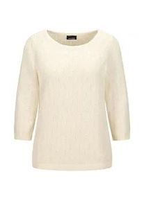 Rundhalspullover GOLDNER "Kurzgr&ouml;&szlig;e Halbarm Baumwollpullover mit Struktur", Damen, Gr. 24, wei&szlig; (cremewei&szlig;), Obermaterial: 100% Baumwolle CO., Modisch, Pullover Rundhalspullover, 3/4-&Auml;rmel