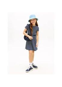 Skaterkleid Tommy Hilfiger "ESSENTIAL PUNTO SKATER DRESS SS", M&auml;dchen, Gr. 10 (140), N-Gr, schwarz night navy stripes, Web, Obermaterial: 72% Polyester, 23% Modal, 5% Elasthan, gestreift, regular fit kniefrei, Rundhals, eingesetzt abgesteppte Kante, Kleider, Kinder bis 16 Jahre, regular fit