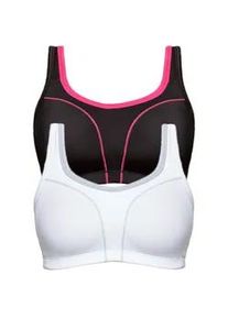 Sport-BH SuSa "2er Pack Sport BH Move high", Damen, Gr. 105, Cup E, bunt (schwarz, pink wei&szlig;, grau), Obermaterial: 52% Polyamid PA. 37% Polyester PES. 11% Elasthan EL., BHs Sport-BH