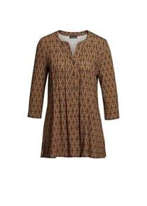 Print-Shirt GOLDNER "Kurzgr&ouml;&szlig;e Figurschmeichelndes Drucktunika-Shirt", Damen, Gr. 22, schwarz (schwarz, milchkaffee), Obermaterial: 95% Viskose CV. 5% Elasthan EL., normal, Sonstiges, Shirts, Ohne