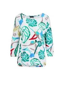 Kurzarmshirt GOLDNER "Shirt", Damen, Gr. 52, wei&szlig; (wei&szlig;, gr&uuml;n, gemustert), Obermaterial: 95% Viskose CV. 5% Elasthan EL., gerade, Gerade, Shirts, Sonstige