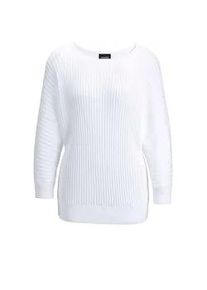 Rundhalspullover GOLDNER "Kurzgr&ouml;&szlig;e Baumwollmix mit Fledermaus&auml;rmeln", Damen, Gr. 24/25, wei&szlig;, Obermaterial: 55% Baumwolle CO. 45% Viskose CV., figurumspielend, Rippe, Pullover Rundhalspullover, keine/nicht relevant