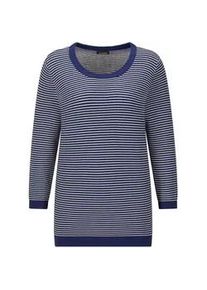 Rundhalspullover GOLDNER "Halbarm Ringelpullover aus Baumwolle", Damen, Gr. 46, blau (marine, gemustert), Obermaterial: 100% Baumwolle CO., Modisch, Pullover Rundhalspullover, Rundhalsausschnitt
