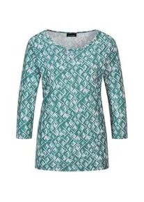 Print-Shirt GOLDNER "Kurzgr&ouml;&szlig;e Halbarm Viskoseshirt im Allover-Design", Damen, Gr. 19, gr&uuml;n (graugr&uuml;n, gemustert), Obermaterial: 80% Polyester PES. 15% Viskose CV. 5% Elasthan EL., Shirts, U-Boot-Ausschnitt