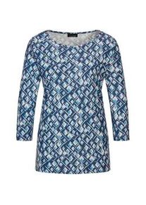 Print-Shirt GOLDNER "Kurzgr&ouml;&szlig;e Halbarm Viskoseshirt im Allover-Design", Damen, Gr. 23, blau (blau, gemustert), Obermaterial: 80% Polyester PES. 15% Viskose CV. 5% Elasthan EL., Shirts, U-Boot-Ausschnitt