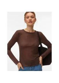 V&eacute;ro Moda Langarmshirt VERO MODA "VMARIEL LS TOP JRS NOOS", Damen, Gr. L, chocolate martini, Jersey, Obermaterial: 85% Polyester, 15% Viskose, unifarben, normal normal, Rundhals, gewellter Abschluss, Shirts Langarmshirt, Materialmix, gewellter Saum