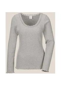 Madeleine Mode 3/4-Arm-Shirt MADELEINE "Shirt Rippen-Shirt mit Spitze", Damen, Gr. 44, wei&szlig; (steingrau, wollwei&szlig;, melange), Obermaterial: 62% Polyester PES. 33% Viskose CV. 5% Elasthan EL., Modern, normal, Shirts 3/4-Arm-Shirt