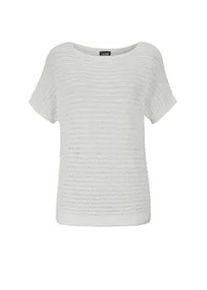 Rundhalspullover GOLDNER "Kurzarm-Pullover mit Rippen", Damen, Gr. 46, wei&szlig; (cremewei&szlig;), Obermaterial: 60% Polyester PES. 40% Baumwolle CO., gerade, Rippe, Pullover Rundhalspullover, Raffinierte Details