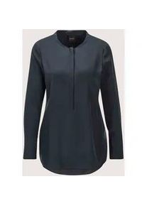 Madeleine Mode Hemdbluse MADELEINE "Seidenhemd Luxuri&ouml;se Bluse mit kragenlosem Design", Damen, Gr. 36, blau (marine), Obermaterial: 100% Seide silk., Modern, Blusen Hemdbluse