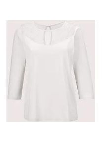 Madeleine Mode Kurzarmshirt MADELEINE "Shirt mit Spitze Rundhals-Shirt mit Spitze", Damen, Gr. 46, wei&szlig; (perlwei&szlig;), Obermaterial: 50% Baumwolle CO. 50% Modal CMD., Modern, normal, Shirts