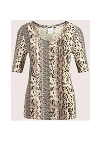 Madeleine Mode Kurzarmshirt MADELEINE "Blusenshirt Elegantes Oberteil im Animal-Design", Damen, Gr. 42, schwarz (caramel, schwarz, multicolor), Obermaterial: 95% Viskose CV. 5% Elasthan EL., Modern, Shirts, Shirt mit Animal Print