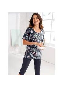 Schlafanzug, Damen, Gr. 44/46, marine, bedruckt, 100% Baumwolle, Homewear-Sets Schlafanzug