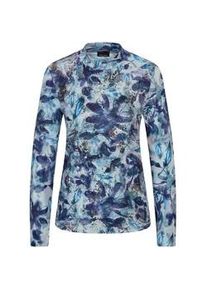 Kurzarmshirt GOLDNER "Langarm Jersey-Shirt mit Allover-Druck", Damen, Gr. 46, blau (blau, gemustert), Obermaterial: 62% Polyester PES. 33% Viskose CV. 5% Elasthan EL., Shirts, Stehbundkragen
