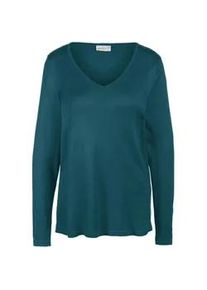Strickpullover GOLDNER "Kurzgr&ouml;&szlig;e Langarm-Pullover mit V-Ausschnitt", Damen, Gr. 22, blau (petrol), Obermaterial: 100% Polyacryl PAN., normales B&uuml;ndchen, Pullover Strickpullover, Ohne