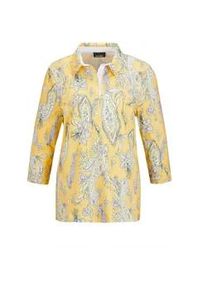 Kurzarmshirt GOLDNER "Kurzgr&ouml;&szlig;e Poloshirt", Damen, Gr. 24, gelb (gelb, gemustert), Obermaterial: 94% Baumwolle CO. 6% Elasthan EL., normal, Sonstiges, Shirts, Knopfleiste