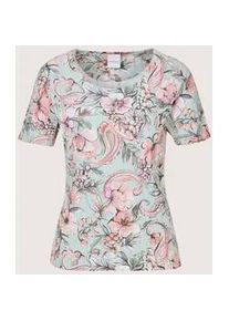 Madeleine Mode Longpullover MADELEINE "Strickshirt Sommerpullover mit floralem Print", Damen, Gr. 40/42, gr&uuml;n (salbei, multicolor), Obermaterial: 50% Baumwolle CO. 50% Polyester PES., Modern, gerade, Pullover Longpullover, Allover-Print