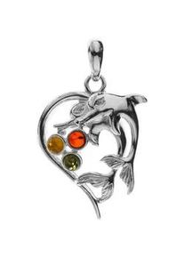 Kettenanh&auml;nger OSTSEE-SCHMUCK "- Delphinpaar - Silber 925/000 - Bernstein" Gr. 32, silber (silber 925, silberfarben, wei&szlig;), Schmuckanh&auml;nger, Damen, Silber 925 (Sterlingsilber), Kettenanh&auml;nger