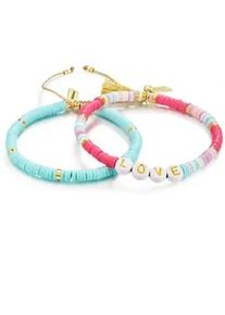 Perlenarmband YOKOAMII "Set: Y146", t&uuml;rkis, Armb&auml;nder, Damen, Edelstahl, Perlenarmband, 2er Set Armb&auml;nder