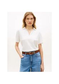 Poloshirt Tommy Hilfiger "LYOCELL PIQUE OPEN-NK SS POLO", Damen, Gr. XL (46), ecru, Single Jersey, Obermaterial: 65% Lyocell, 32% Baumwolle, 3% Elasthan, unifarben, gerade normal, V-Ausschnitt, Shirts, mit kleinem Logo-Stick