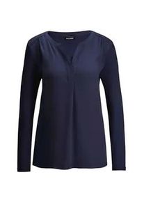 Kurzarmbluse GOLDNER "Kurzgr&ouml;&szlig;e Elegantes Chiffonshirt, Jersey-Details", Damen, Gr. 22, blau (marine), Obermaterial: 50% Polyester PES. 47% Viskose CV. 3% Elasthan EL., Gerade, Blusen, Schlitz