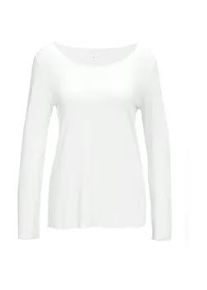 Longpullover GOLDNER "Kombistarkes Langarmshirt mit tonaler Zierkante", Damen, Gr. 48, wei&szlig;, Obermaterial: 90% Viskose CV. 10% Elasthan EL., Sonstiges, Pullover Longpullover, Ohne