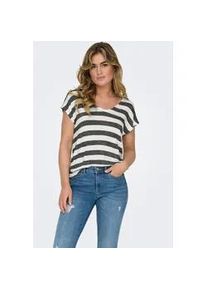 V-Shirt Only "ONLLIRA LIFE S/S V-NECK TOP JRS NOOS", Damen, Gr. XL, schwarz stripes:cloud dancer, Jersey, Obermaterial: 95% Viskose, 5% Elasthan, gestreift, regular fit normal, V-Ausschnitt, Shirts