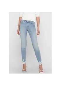 Ankle-Jeans Only "ONLBLUSH MID SK ANK RAW", Damen, Gr. XL (42), L&auml;nge 34, blau (light blau denim), Denim/Jeans, Obermaterial: 92% Baumwolle, 6% Elastomultiester, 2% Elasthan, unifarben, kn&ouml;chellang, Jeans, mit leicht ausgefranstem Beinabschluss