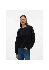 V&eacute;ro Moda Langarmshirt VERO MODA "VMLOTTE TRINA LS SWEAT BOX GA BF", Damen, Gr. L, schwarz detail:shoulder studs, Jersey, Obermaterial: 52% Baumwolle, 48% Polyester, unifarben, regular fit, Rundhals, B&uuml;ndchen, Shirts Langarmshirt