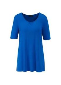 Langarm-Poloshirt GOLDNER "Kurzgr&ouml;&szlig;e Zeitloses Shirt, modernes Raffdetail", Damen, Gr. 22, blau (royalblau), Obermaterial: 95% Viskose CV. 5% Elasthan EL., normal, Sonstiges, Shirts, Ohne