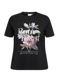T-Shirt Only CARMAKOMA "CARPAYTON SS O-NECK JEANS TEE JRS", Damen, Gr. M, schwarz print:botanical, Jersey, Obermaterial: 50% Polyester, 38% Baumwolle, 12% Viskose, bedruckt, regular fit normal, Rundhals, Shirts T-Shirt