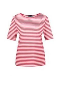 Kurzarmshirt GOLDNER "Kurzgr&ouml;&szlig;e Stilvolles Streifenshirt f&uuml;r Damen", Damen, Gr. 23, orange (koralle, wei&szlig;, geringelt), Obermaterial: 92% Viskose CV. 8% Elasthan EL., gerade, Gerade, Shirts, Blende