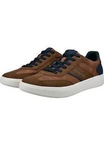 Sneaker Bugatti, Herren, Gr. 46, cognac, blau, Lederimitat, used, Schuhe Sneaker, Freizeitschuh, Halbschuh, Schn&uuml;rschuh mit Lochmuster
