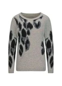 Rundhalspullover GOLDNER "Langarm Strickpullover im Leo-Design", Damen, Gr. 40, grau (grau, gemustert), Obermaterial: 100% Kaschmir WS., Modisch, Pullover Rundhalspullover, Leo-Look