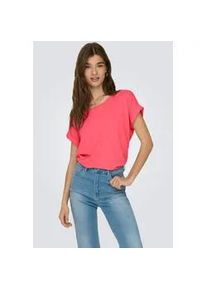 T-Shirt Only "ONLMOSTER &ndash; Kurzarmshirt mit Aufschlag und klassischem Look", Damen, Gr. M (38), pink (sun kissed coral), Jersey, Obermaterial: 75% Viskose, 20% Polyester, 5% Elasthan, unifarben, regular fit normal, Rundhals, mit Aufschlag, Shirts T-Shirt, unifarben, casual, regular fit, Viskosemischung, Rundhals
