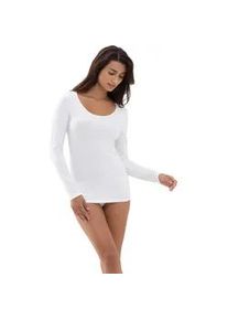 Langarmshirt Mey "Cotton Pure", Damen, Gr. 46, wei&szlig;, Single Jersey, Obermaterial: 94% Baumwolle, 6% Elasthan, bequem Po-bedeckend, tiefer Rundhals, Shirts Langarmshirt, Tiefer Rundhalsausschnitt