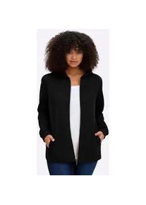 Shirtjacke sheego "Sweatjacke", Damen, Gr. 40/42, schwarz, 50% Baumwolle, 50% Polyester, unifarben, Shirts Shirtjacke