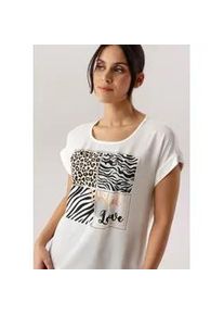 Shirtbluse Aniston SELECTED, Damen, Gr. 38, sanftes wei&szlig;, ocker, beige, schwarz, Cr&ecirc;pe, Obermaterial: 97% Polyester, 3% Elasthan. R&uuml;ckenteil: 95% Viskose, 5% Elasthan, bedruckt, gemustert, l&auml;ssig geschnitten h&uuml;ftbedeckend, Rundhals, mit Umschlag, Blusen, im Materialmix - NEUE KOLLEKTION