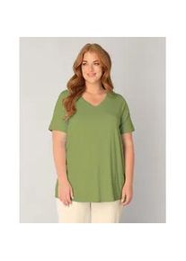 T-Shirt Base Level Curvy "Alba", Damen, Gr. 54/56, gr&uuml;n, Single Jersey, Obermaterial: 94% Viskose, 6% Elasthan, figurumspielend h&uuml;ftlang, V-Ausschnitt, abgesteppt, Shirts T-Shirt, mit V-Ausschnitt