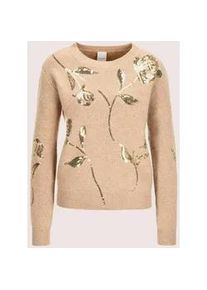 Madeleine Mode Longpullover MADELEINE "Strickpullover Glamour&ouml;ser Wollpullover mit Pailletten", Damen, Gr. 34, beige (beige, melange, goldfarben), Obermaterial: 45% Wolle mw. 30% Kaschmir WS. 15% Viskose CV. 10% Polyamid PA., Modern, Pullover Longpullover, Mit Pailletten-Stickerei