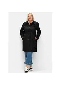 Trenchcoat sheego, Damen, Gr. 44, schwarz, 64% Baumwolle, 36% Polyester, unifarben, unifarben mit Farbeinsatz, unifarben mit Farbeins&auml;tzen, M&auml;ntel