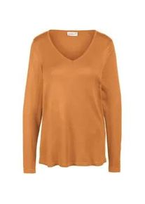 Strickpullover GOLDNER "Unkomplizierter Pullover mit V-Ausschnitt", Damen, Gr. 42, gelb (safrangelb), Obermaterial: 100% Polyacryl PAN., normales B&uuml;ndchen, Pullover Strickpullover, Ohne