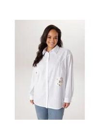 Hemdbluse ANISTON PLUS, Damen, Gr. 48, wei&szlig;, Web, Obermaterial: 100% Baumwolle, unifarben, l&auml;ssig geschnitten, 1-Knopf-Manschette, Blusen Hemdbluse, mit edlen Applikationen - NEUE KOLLEKTION