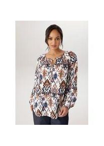 Schlupfbluse ANISTON PLUS, Damen, Gr. 44, wei&szlig;, blau, hellblau, braun, schwarz, Web, Obermaterial: 100% Viskose, bedruckt, gemustert, figurumspielend Po-bedeckend, V-Ausschnitt, mit Gummizug, Blusen Schlupfbluse, in Ethnodruck - NEUE KOLLEKTION